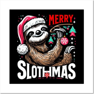 Merry Slothmas: Festive Sloth in Santa Hat T-Shirt Posters and Art